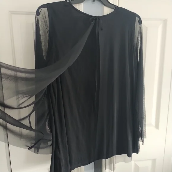 LOGO Lavish Embroidered Black Mesh Slub Knit Top XL - Picture 7 of 12